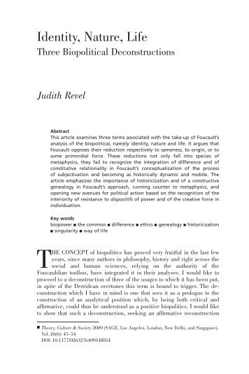 Identity, Nature and Life. Three Biopolitical Deconstructions (pdf)