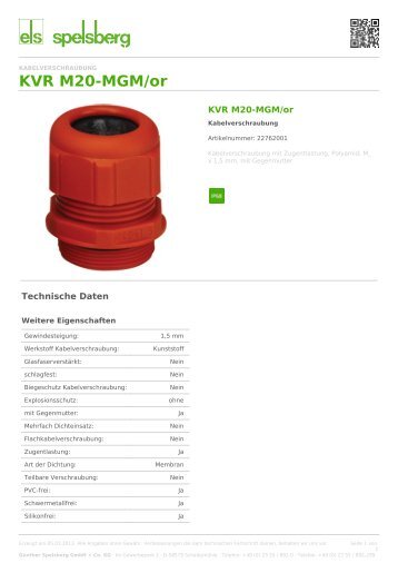 KVR M20-MGM/or - Kabelverschraubung (22762001) - Spelsberg