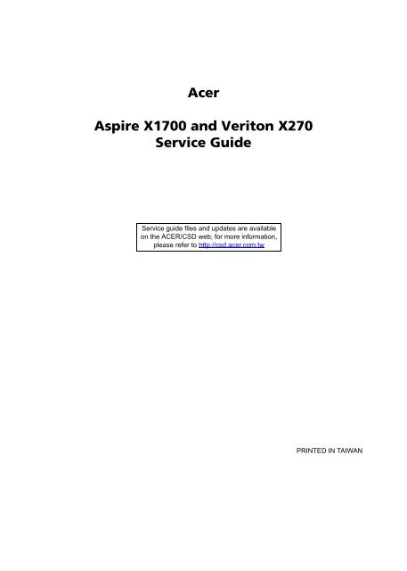 Acer Aspire X1700 and Veriton X270 Service Guide - Warranty Life