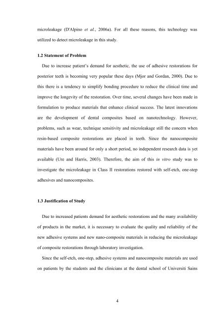 microleakage in class ii composite restorations ... - ePrints@USM