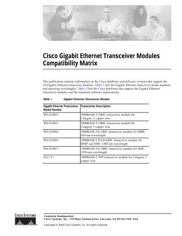 Cisco Gigabit Ethernet Transceiver Modules Compatibility ... - CXtec