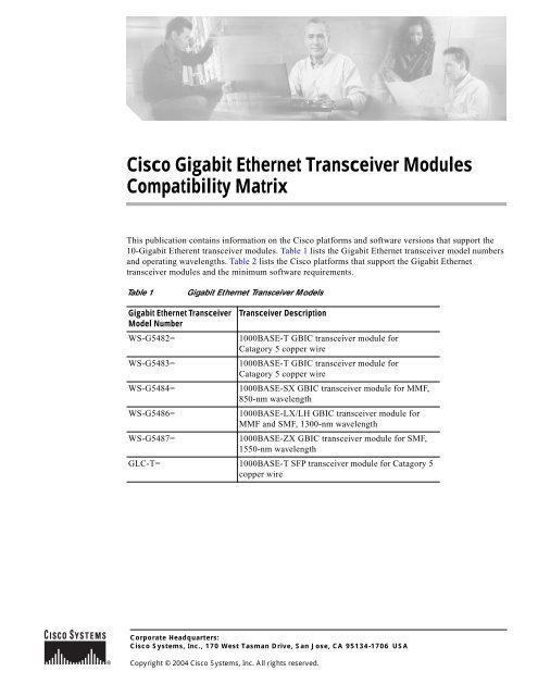 Cisco Gigabit Ethernet Transceiver Modules Compatibility ... - CXtec