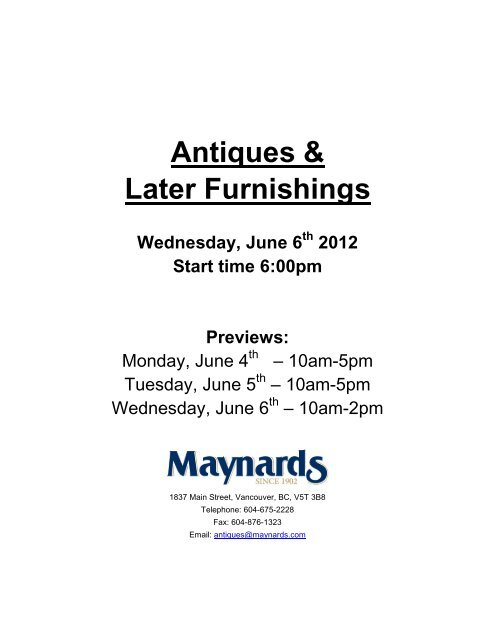 Antiques & Later Furnishings - auction at Maynards