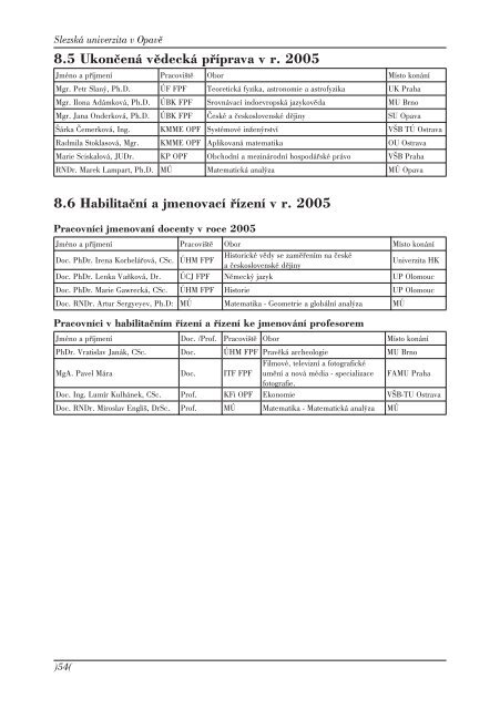 VÃƒÂ½roÃ„ÂnÃƒÂ­ zprÃƒÂ¡va o Ã„Âinnosti za rok 2005 - SlezskÃƒÂ¡ univerzita v OpavÃ„Â›