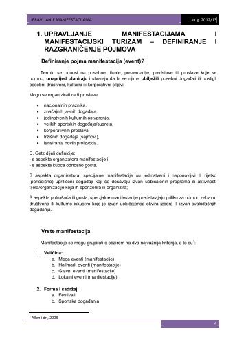 1. upravljanje manifestacijama i manifestacijski turizam