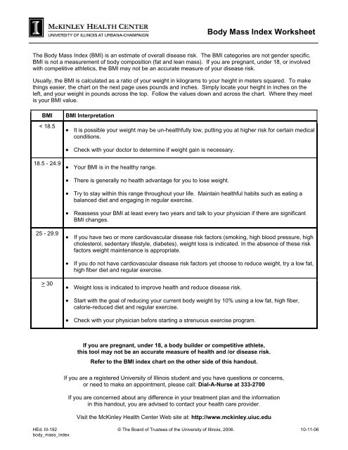 Body Mass Index Worksheet Rtd