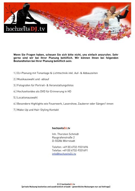 Hochzeit Checkliste / Ablauf chronologisch - hochzeitsDJ.tv