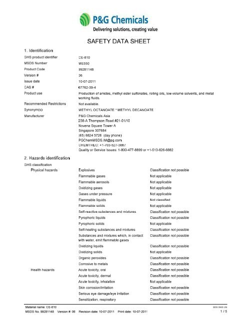 Ce 810 Sds Ghs Un Default P G Chemicals