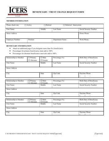 Request for Change of Beneficiary Form - Icers.info