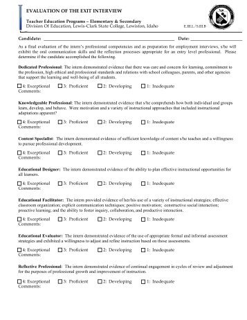 Exit Interview Evaluation Form (pdf) - LCSC Education Division