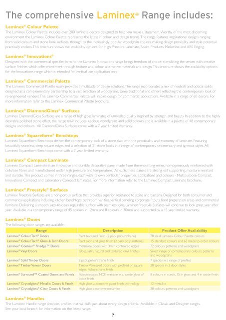 LAMINEX® AVAILABILITY GUIDE