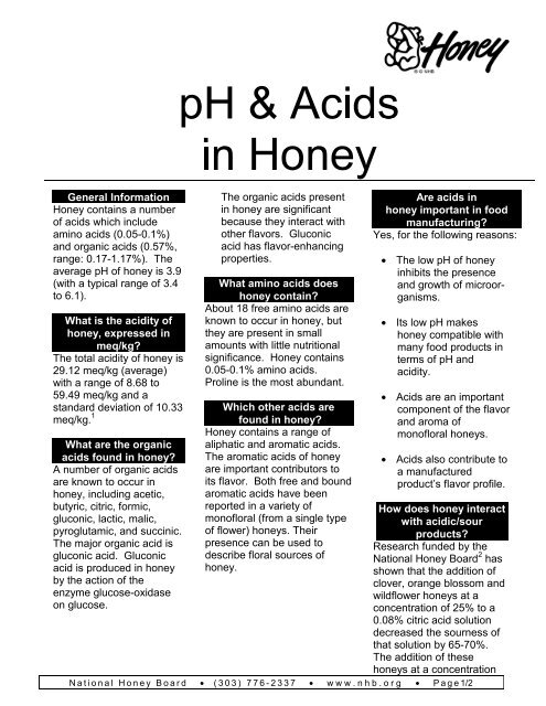 General Information Honey contains a number of acids ... - BJCP