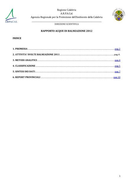 Report Balneazione 2012 - Arpacal
