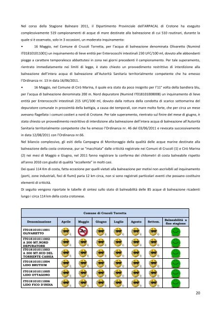 Report Balneazione 2012 - Arpacal