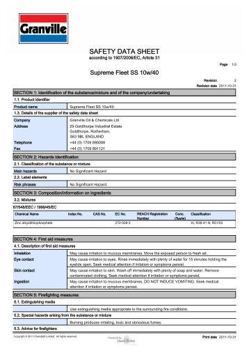 SAFETY DATA SHEET - Granville Oil & Chemicals Ltd