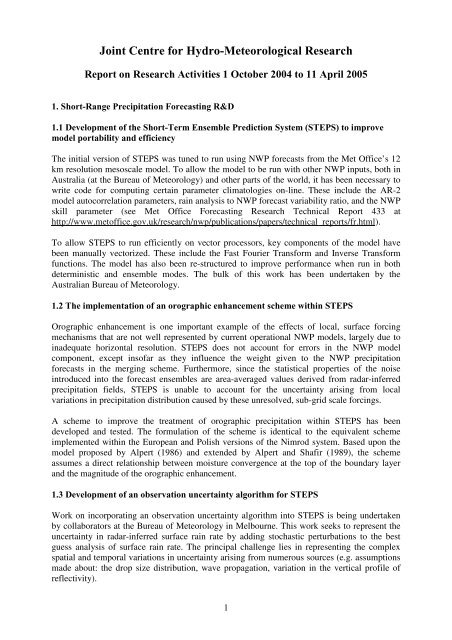 Report - Joint Centre for Hydro-Meteorological Research