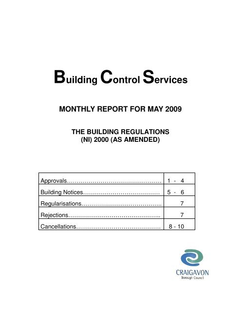 Building Control Services MONTHLY REPORT FOR MAY 2009 THE ...