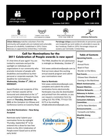 Call for Nominations for the 2011 Celebration of ... - Citizen Advocacy