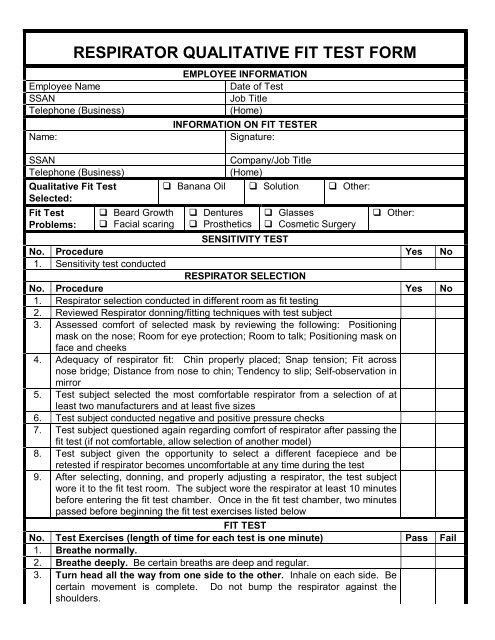 RESPIRATOR QUALITATIVE FIT TEST FORM