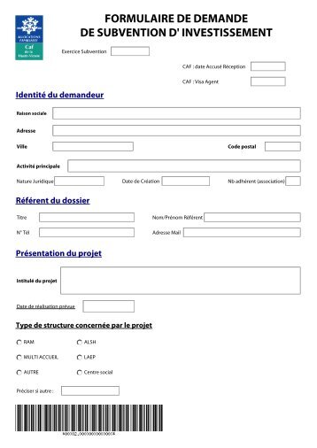 formulaire de demande de subvention d' investissement - Caf.fr