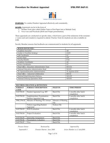 Procedure for Student Appraisal IFBI.PNF.SAP.01 - IFBI.com