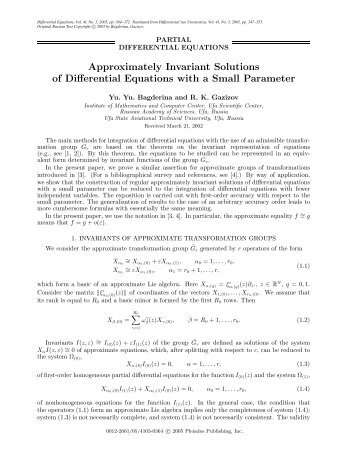 Approximately Invariant Solutions of Differential Equations with a ...