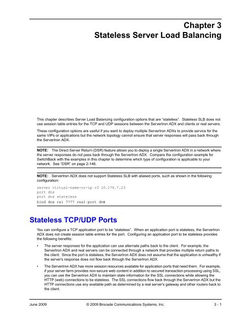 Chapter 3 Stateless Server Load Balancing - Brocade