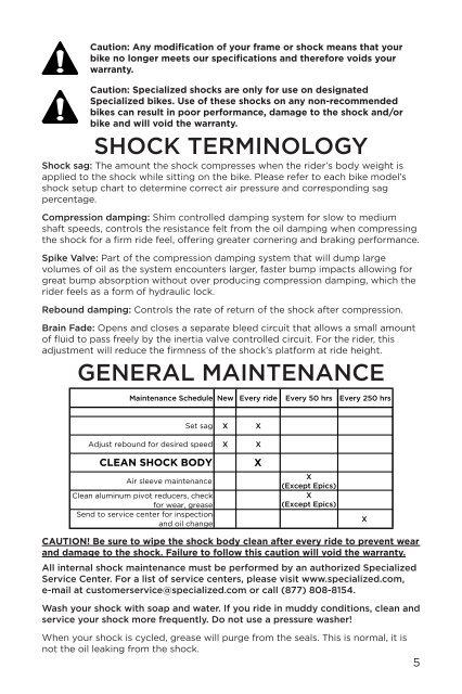 AFR REAR SHOCK OWNER'S MANUAL