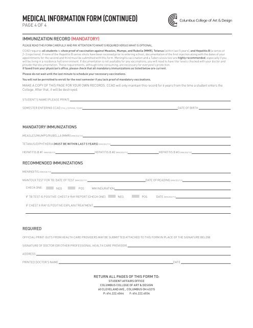 MEDICAL INFORMATION FORM - Columbus College of Art & Design