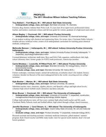 2011 WW Indiana Teaching Fellows' Bios - Woodrow Wilson ...