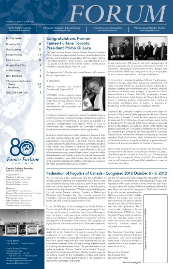 Fall 2012, Volume 11, Issue 3 - the Villa Leonardo Gambin Charity