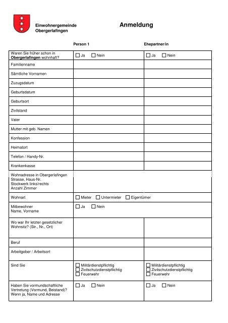 Formular Anmeldung Bei Der Meldebehörde Formular Anmeldung