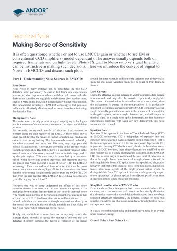 Technical Note Making Sense of Sensitivity - Andor Technology