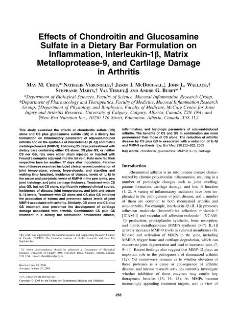 Effects of Chondroitin and Glucosamine Sulfate in a Dietary Bar ...