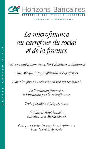 La microfinance au carrefour du social et de la finance - Etudes ...