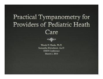 Practical Tympanometry for Providers of Pediatric Health Care (PDF)