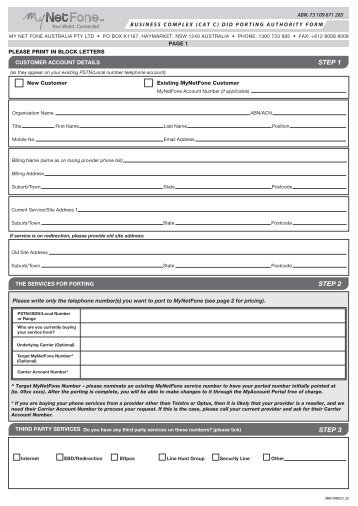 Cat C (Complex) Number Porting Form - MyNetFone