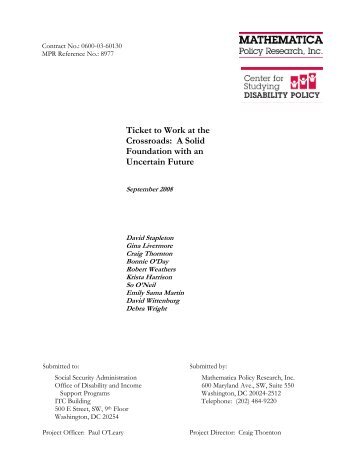 Ticket to Work at the Crossroads - Mathematica Policy Research