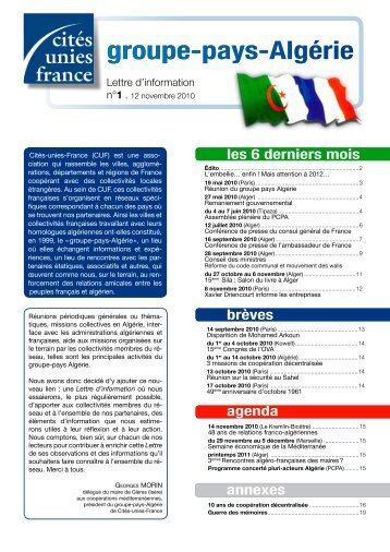 Lettre d'information groupe-pays AlgÃ©rie - nÂ°1 - CitÃ©s Unies France
