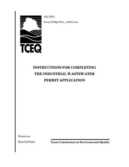 Completing the Industrial Wastewater Permit Application - TCEQ e ...