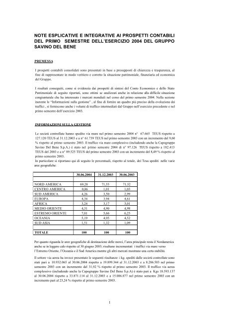 note esplicative e integrative ai prospetti contabili ... - Savino Del Bene