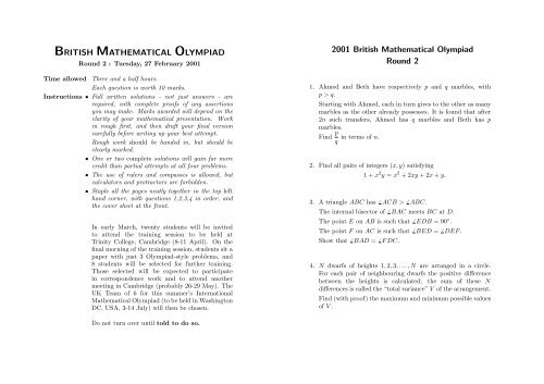 british mathematical olympiad british mathematical olympiad