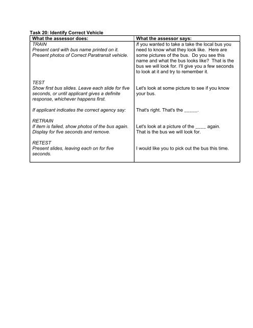 Transportation Skills Assessment Tool: Test Protocol for ... - CAIT