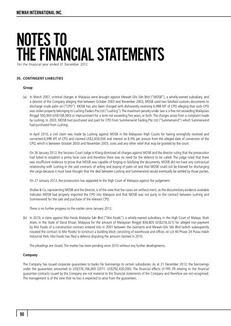 FINANCIAL STATEMENTS - Mewah Group