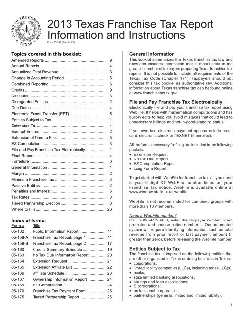 05-399 2013 Franchise Tax Report Information and Instructions