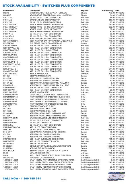 STOCK AVAILABILITY - SWITCHES PLUS COMPONENTS