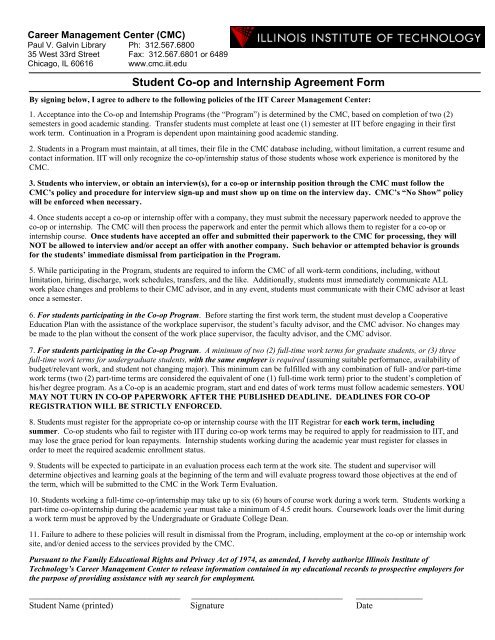 Student Co-op and Internship Agreement Form - Career ...