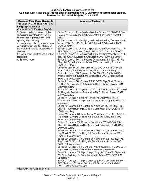 Scholastic System 44 Common Core State Standards for English ...