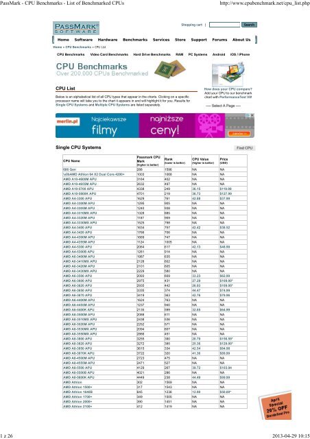 PassMark - CPU Benchmarks - List of Benchmarked CPUs