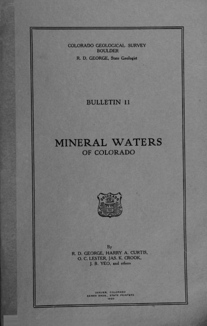 COLORADO GEOLOGICAL SURVEY BOULDER RD GEORGE, State